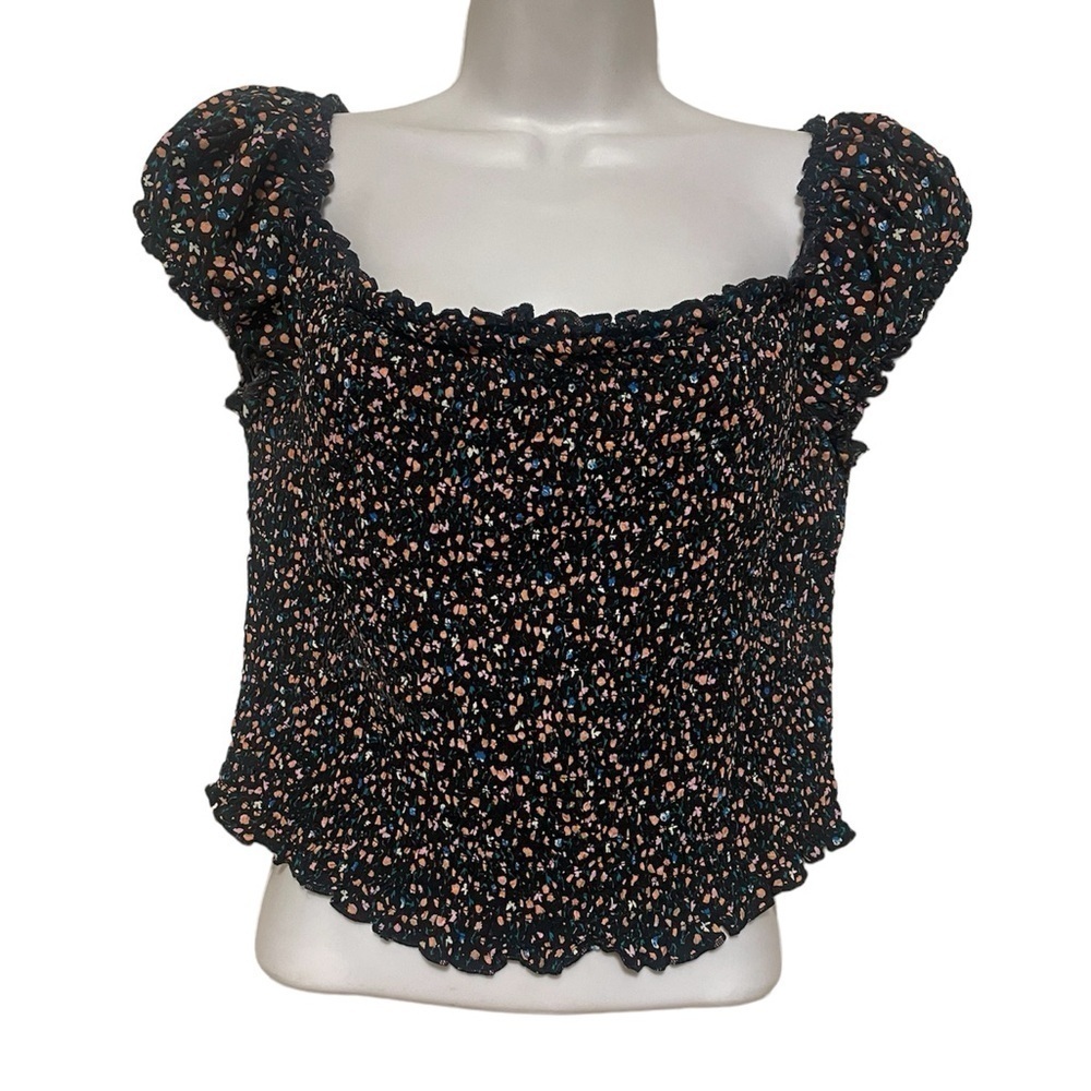 Smocked Top crop top feminine floral black